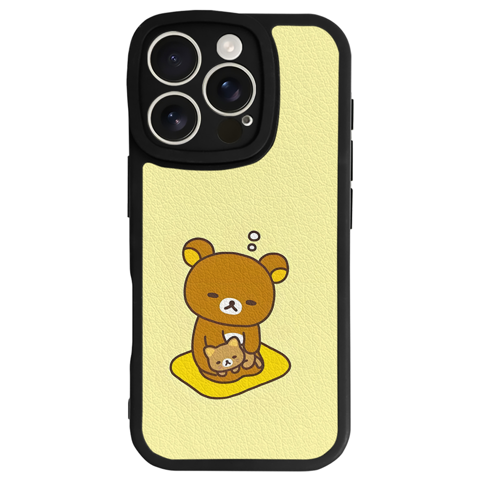 （画像用） リラックマ リラックマ キイロイトリ Rilakkuma Korilakkuma Kiiroitori 【iPhone 16シリーズ対応】シリコンスマホケース（レザー調） 材質：シリコン